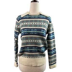 Vintage 70s Ricki Collared Crewneck Argyle Stripe Sweater Medium